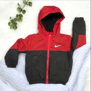 Nike Red and Black Fleece Lined Jacket with Hood
